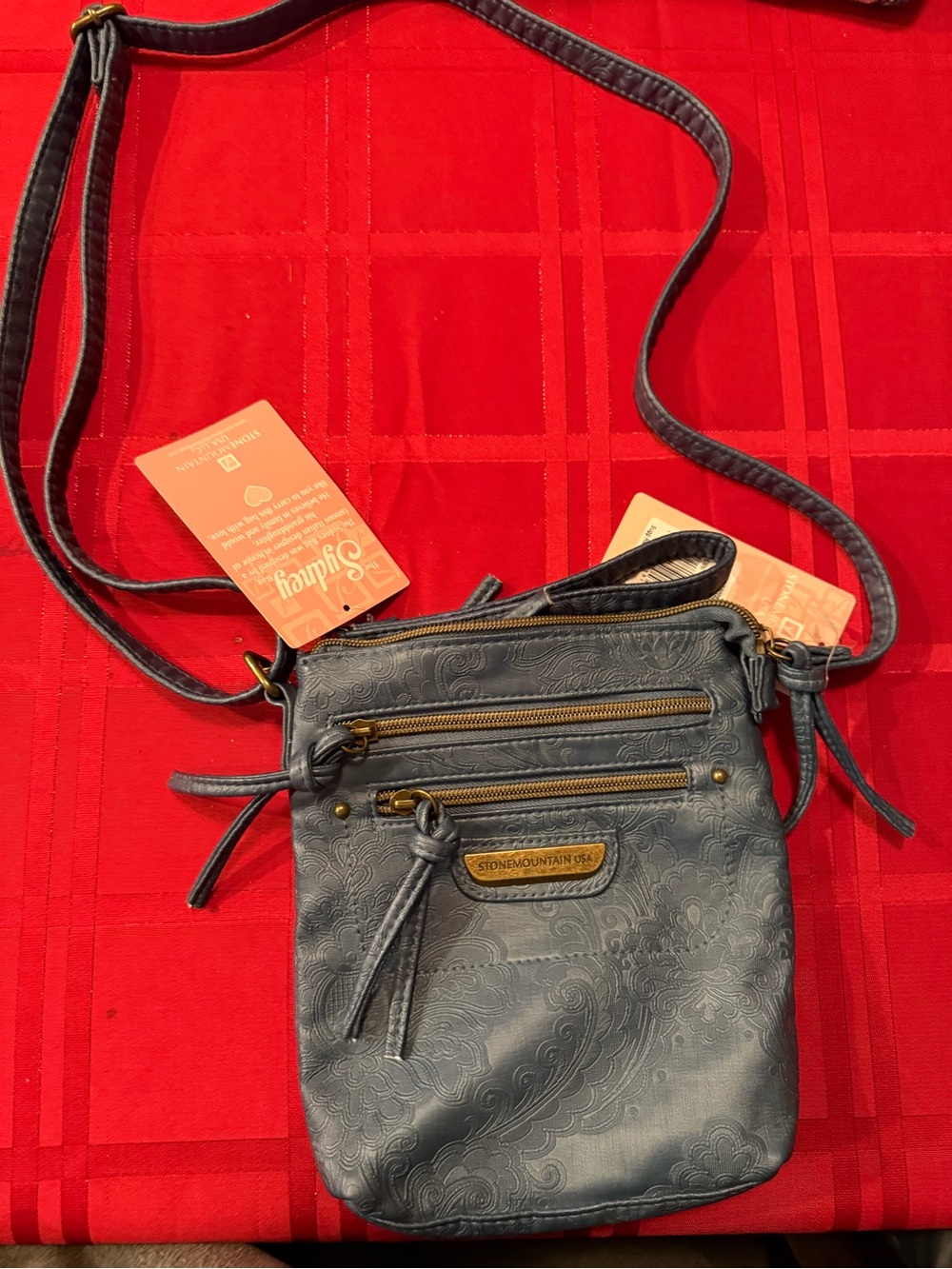 Stone Mountain Accessories Teal-Blue Embossed Crossbody with Gold Hardware - Picture 2 of 5